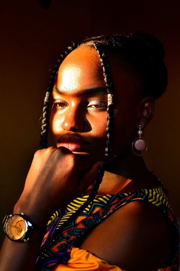 A Model with Braided Hair Posing