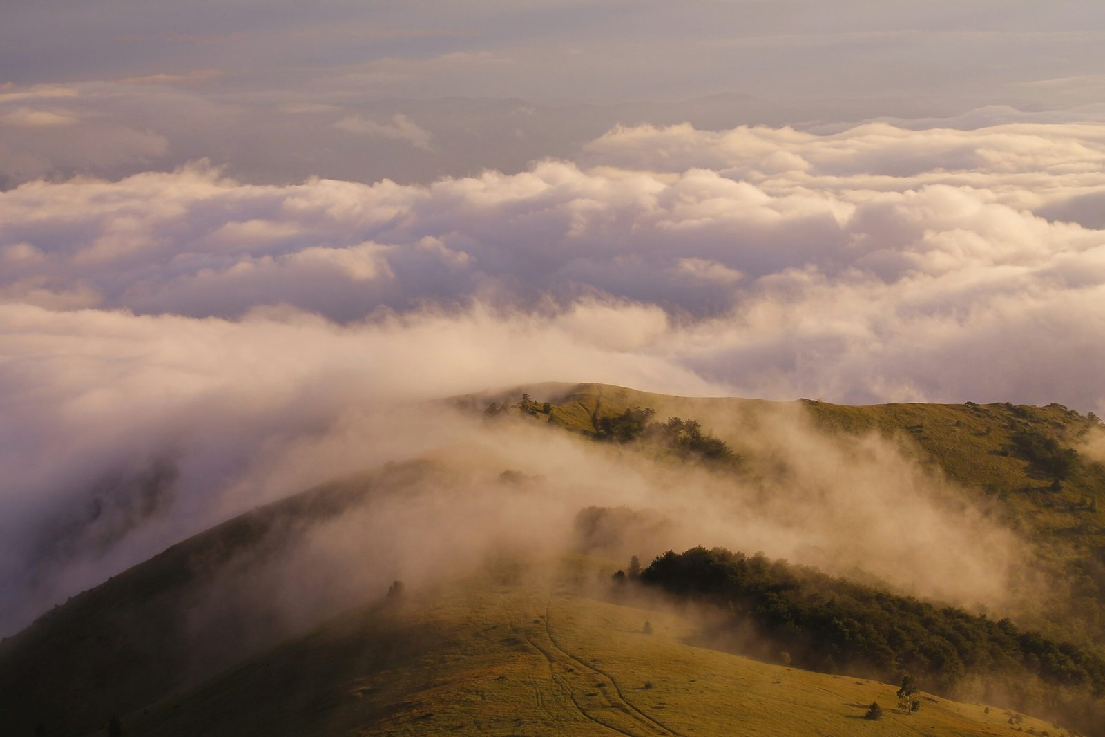 white clouds over green mountain