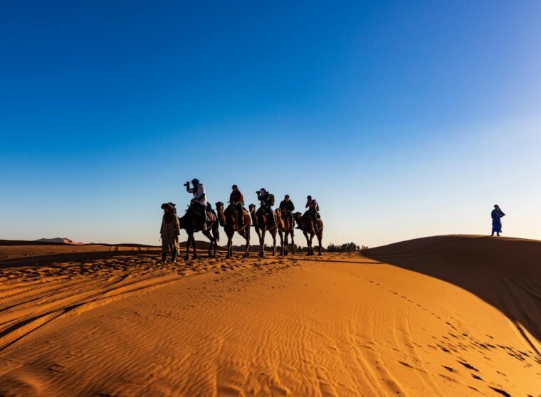 People Riding on Camels in Morocco