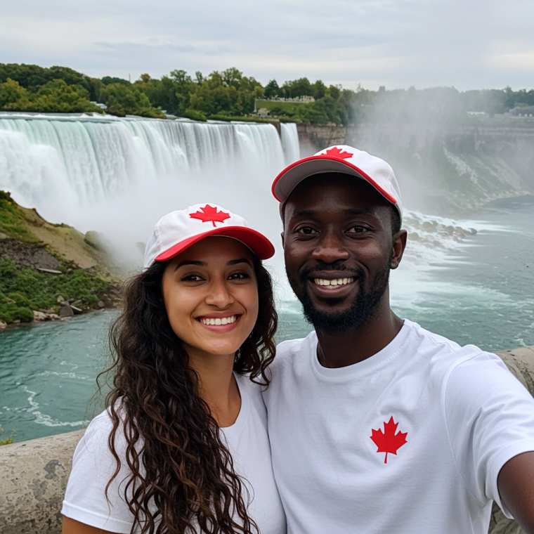 Visit to Canada, Niagara Falls in the background